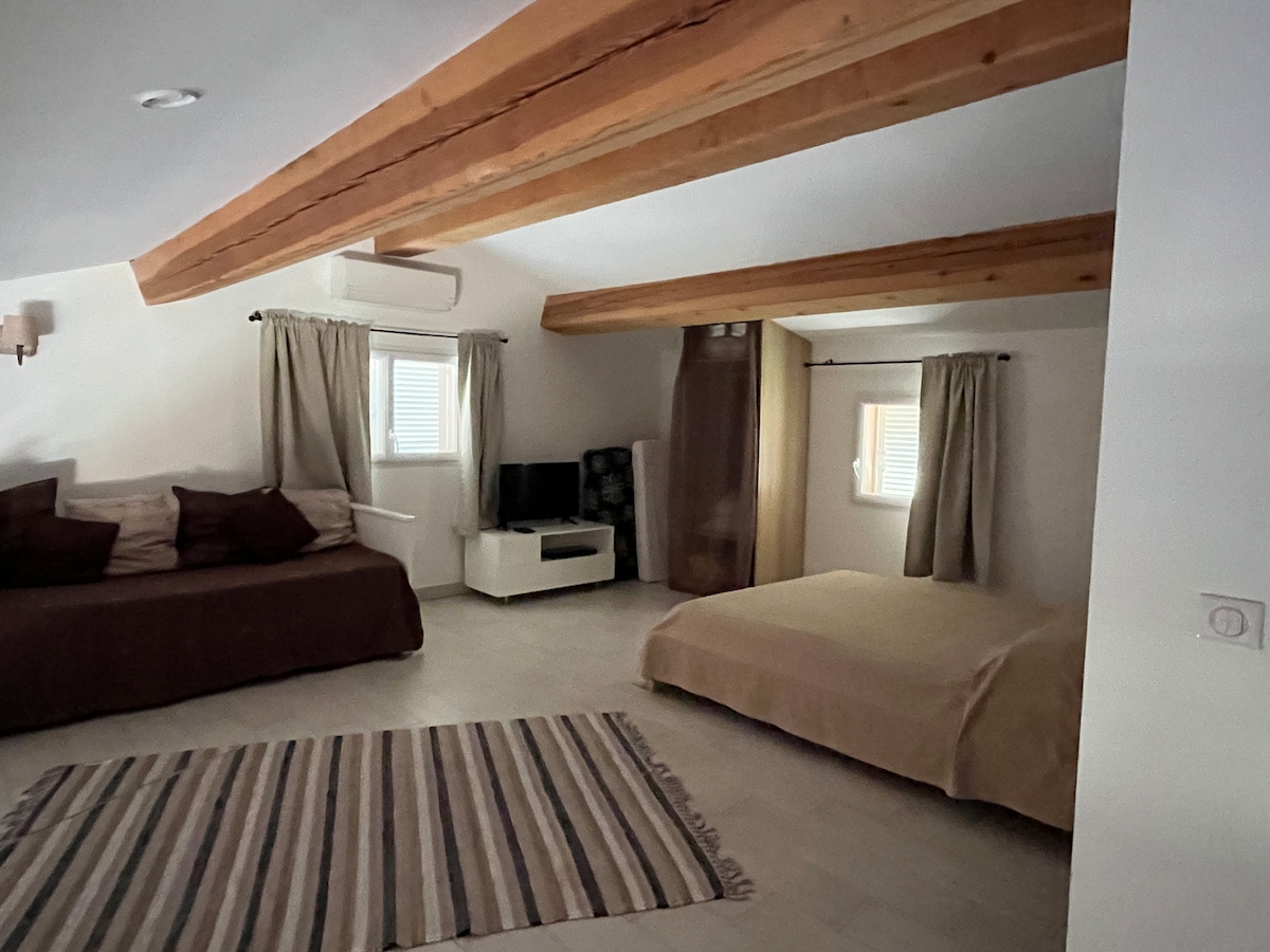 บ้านหลังใหญ่ชั้นลอย
45 ตร.ม. มี 4 เตียงและ 1 ห้องน้ำ 