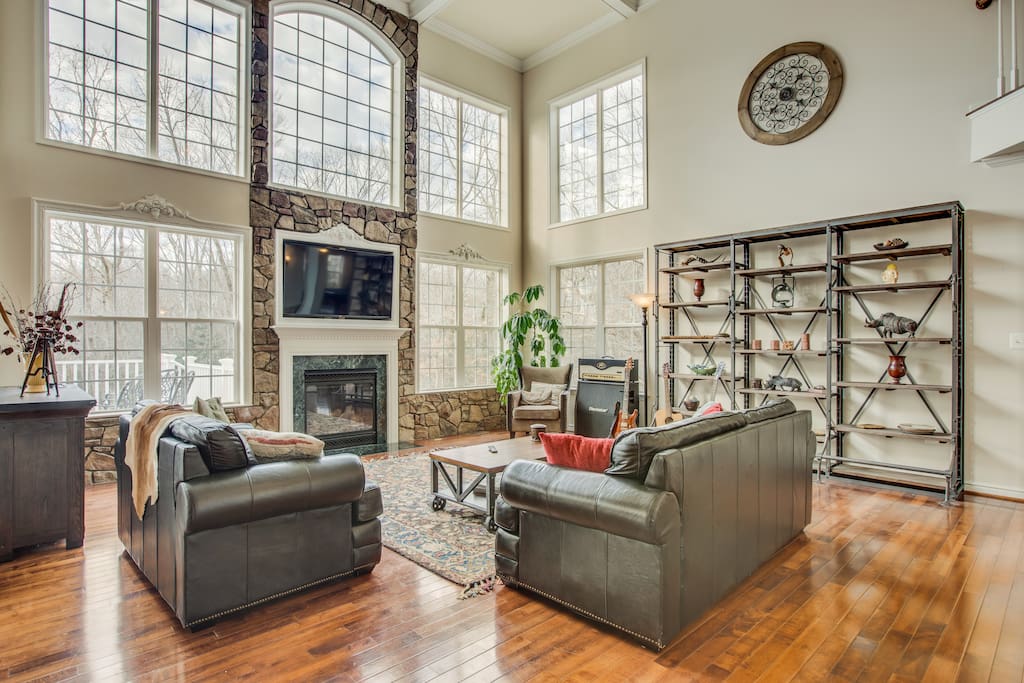 Unwind from a long day in this eclectic living room.