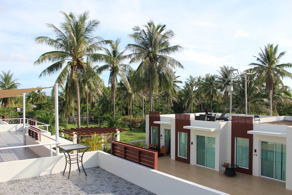 Garden and swimming pool view from the rooftop
