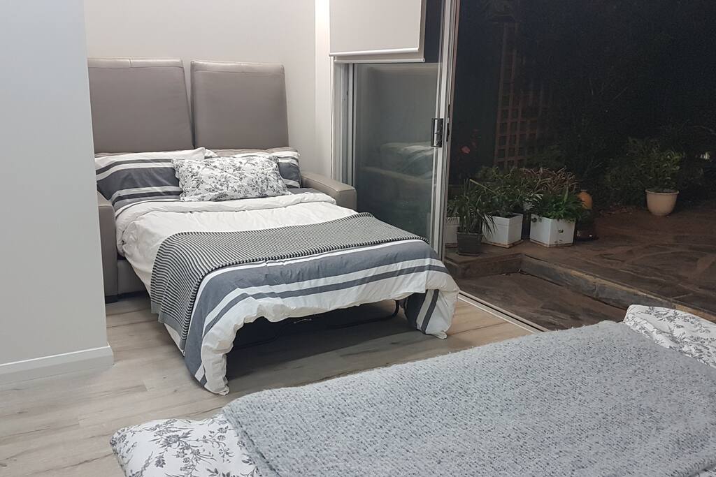 Sofa bed assembled for sleeping
