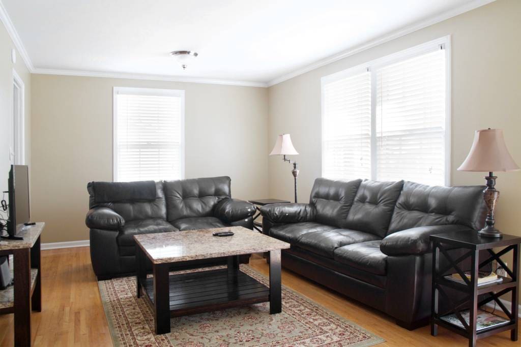 Living Room with leather sofas