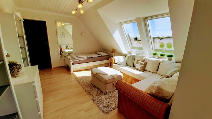 Helles Wohn- und Schlafzimmer.
 
Bright living room and bedroom.