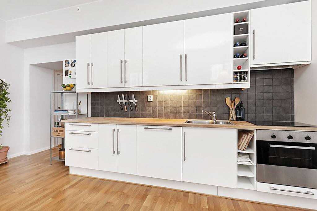 Clean kitchen with all the necessities.