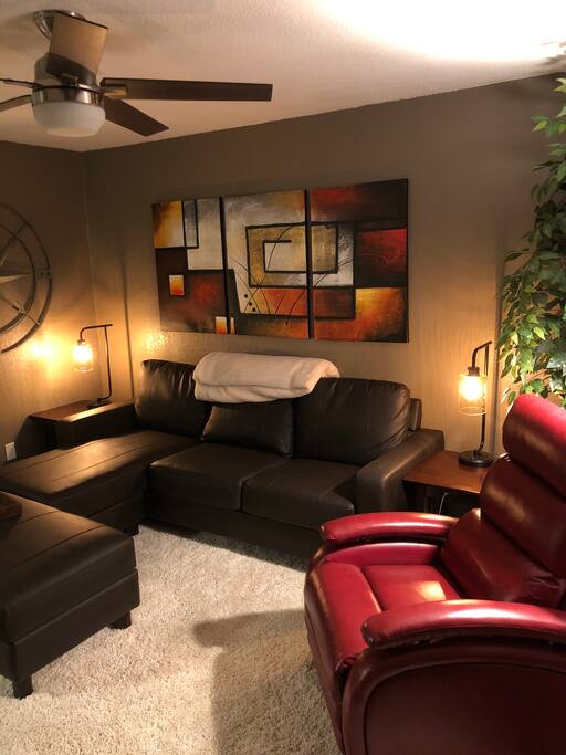 Living room with full size couch sleeper