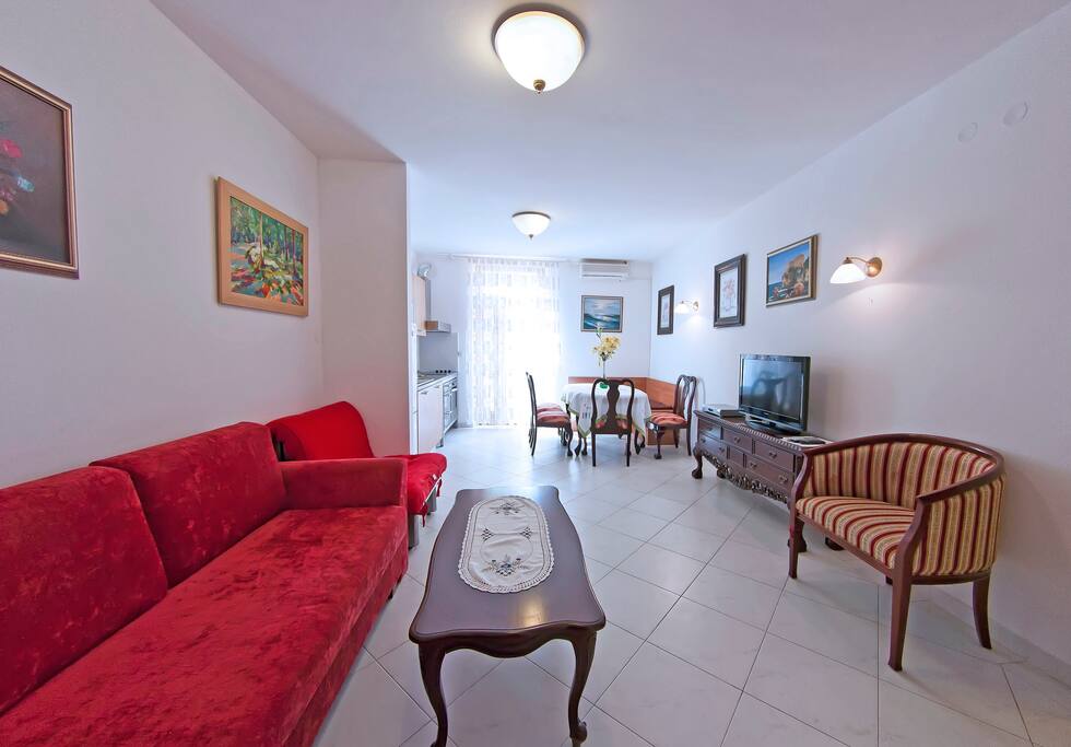 Kitchen with dining room and living room