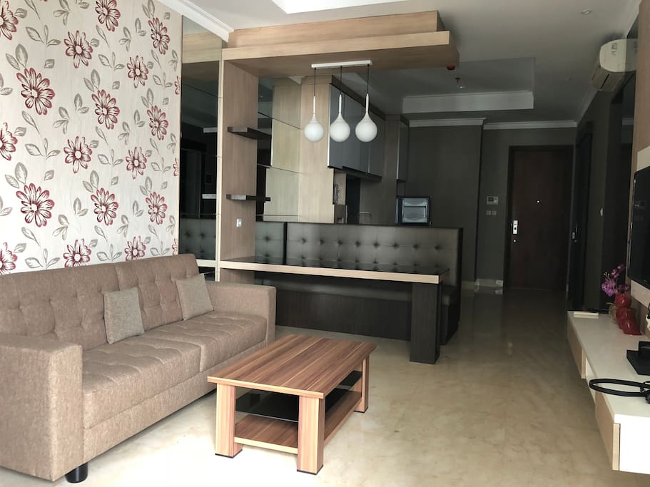 Living room with a couch and seating area