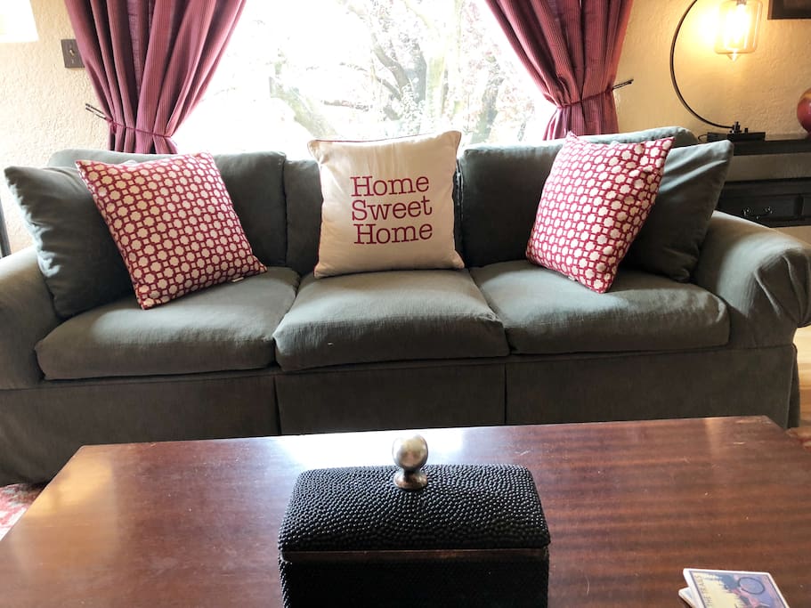 Comfortable down-filled couch with lovely sunset view