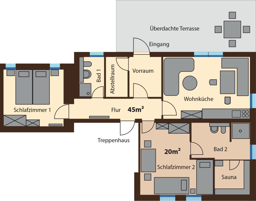 Ferienwohnung "Gartenblick" 45qm-73qm