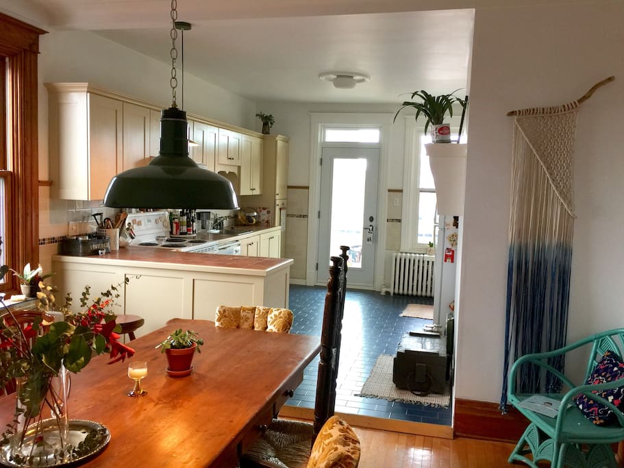 Large kitchen and dining room, + balcony.