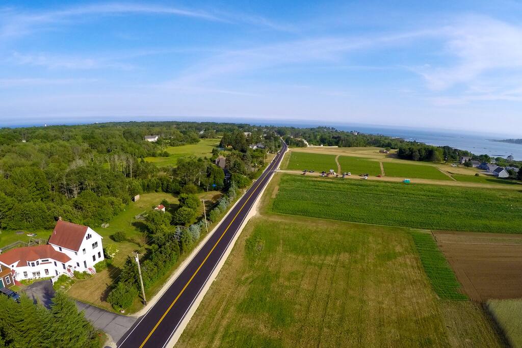 Aerial view of our house and Two Lights Rd.