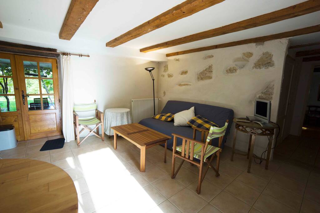 The living room/kitchen of the apartment