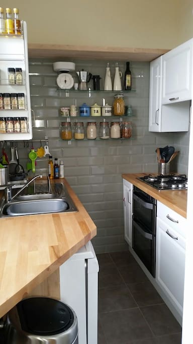 The kitchen. Small but organised.