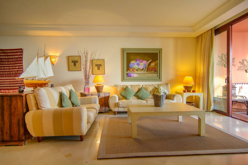Lounge area with comfortable sofas, coffee table
