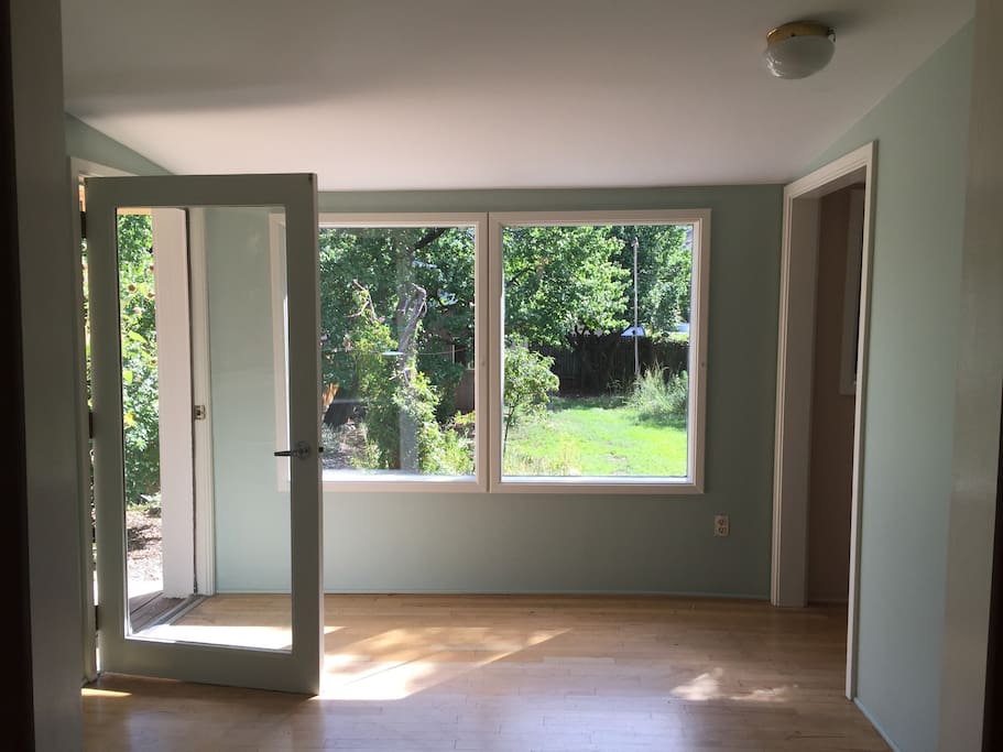 The sun room now has furnishings in it. My favorite place to have coffee/ tea/ wine and look at the gardens. This is also the best place for meditation and yoga.