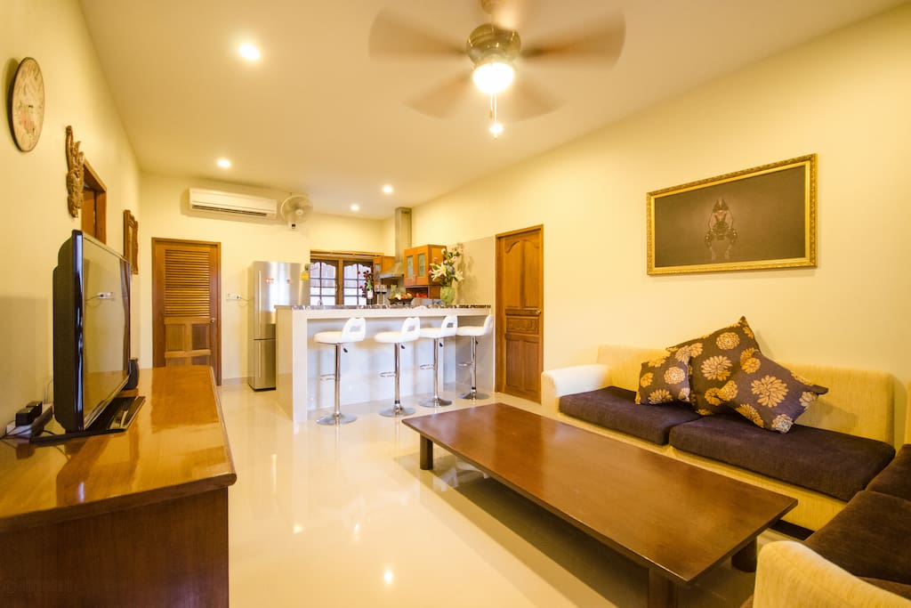Living room with open kitchen