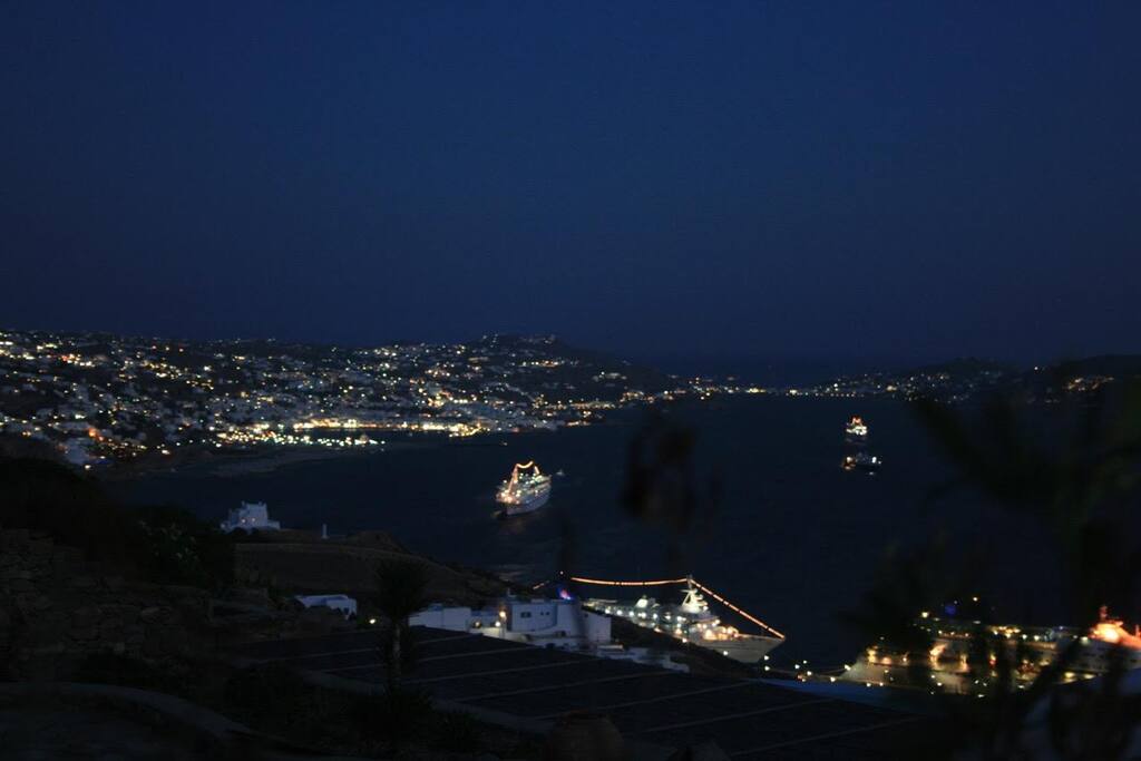 Myconos town night view from the house