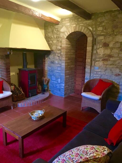 Living Room & wood burning fire.