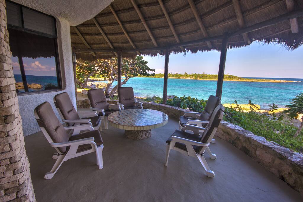 Porch view to lagoon and Caribbean