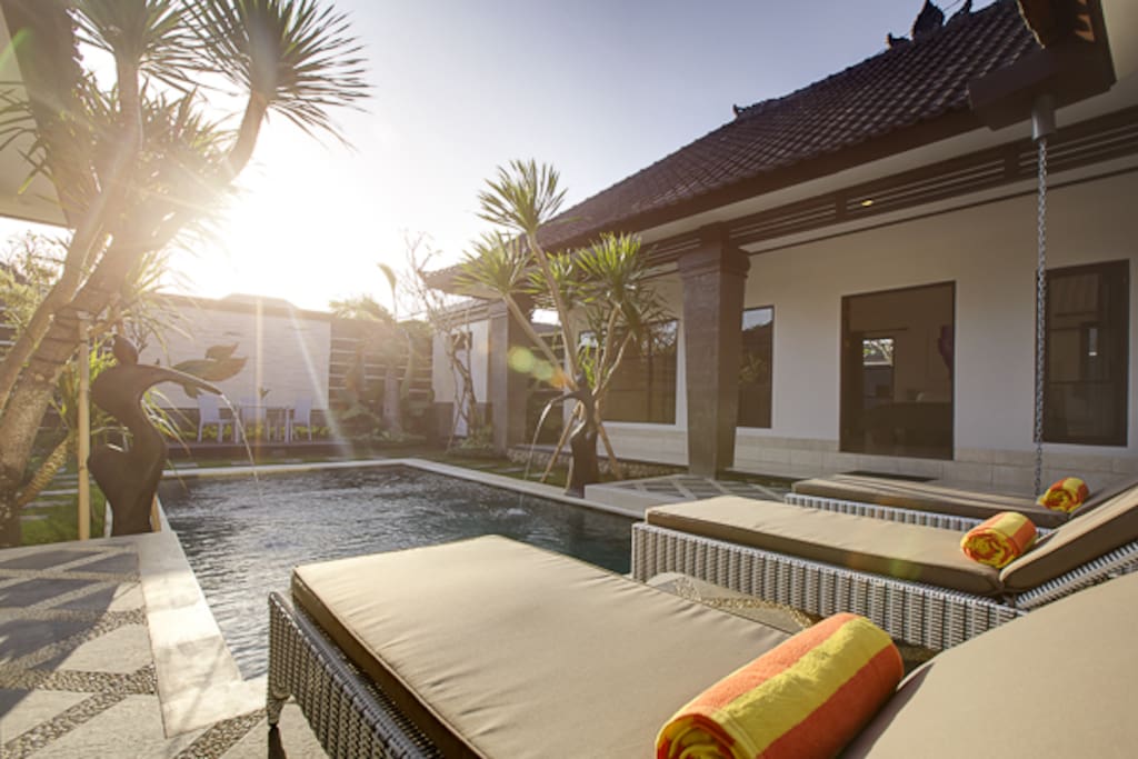 Pool with the sunset view