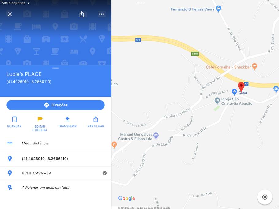 Coordenadas e mapa para chegar a LUCIA'S PLACE .
O melhor método par chegar é usar as coordenadas, pois O GPS está levando erradamente para o número 1951 da rua da Liberdade, no caso permaneça na Rua da Liberdade e suba em direção à Igreja de São Cristóvão, por mais ou menos 1 Km e chegará ao número 1953 onde está o LUCIA'S PLACE.