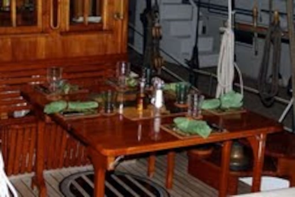 Breakfast on deck at our custom deck dining table.