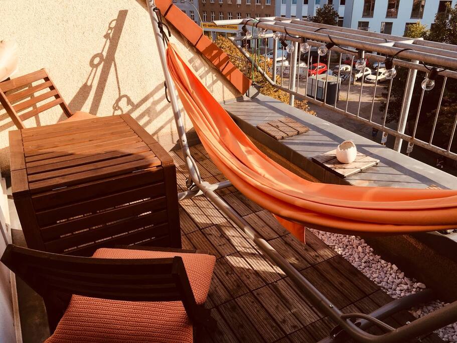 Relaxing with friends in our rooftop paradise