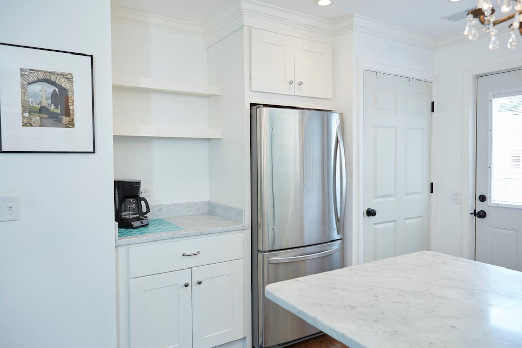Refrigerator, microwave, coffee pot, washer/dryer