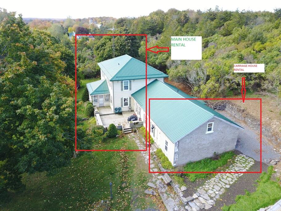 Main House and Carriage House are two separate rental units with distinct ares for each unit. The two rentals do not share any indoor or outdoor space. Opportunity to rent both for large groups (sleeps 12 altogether)