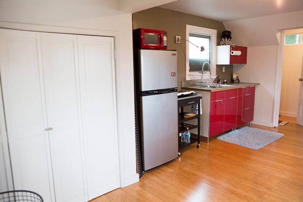 Closet and kitchenette
