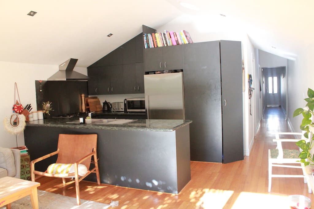 Light filled kitchen & living room.