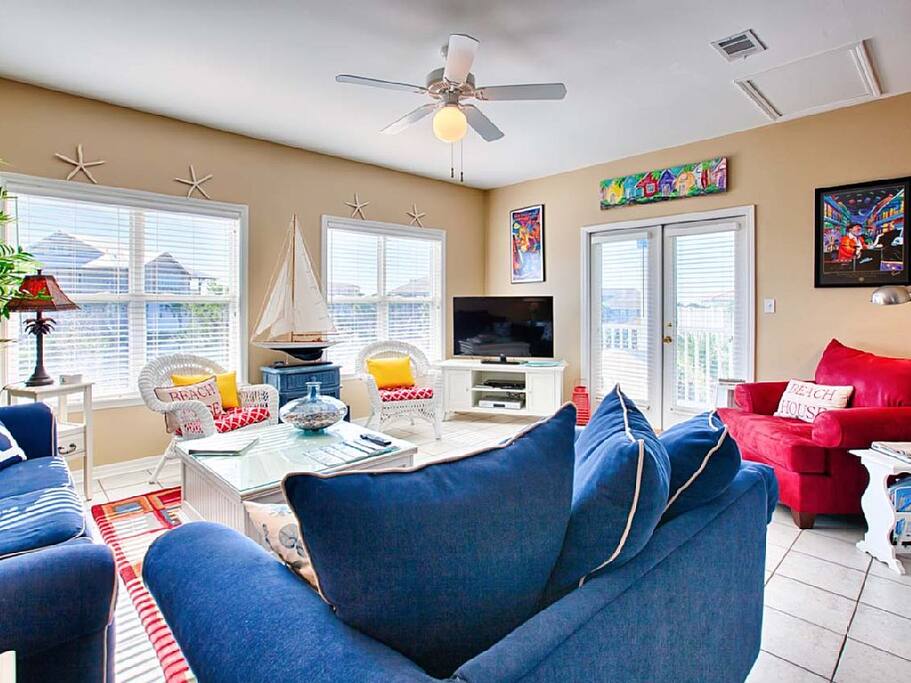 Living room with partial gulf view