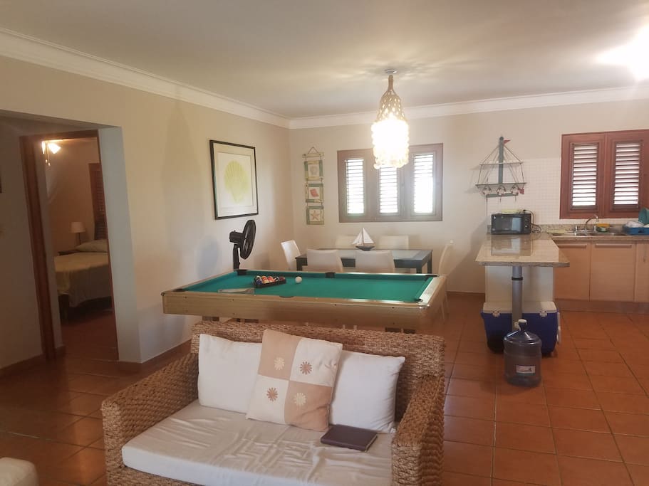 Apt living room w/pool table