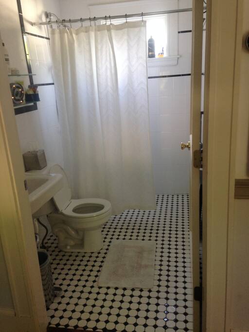 Private bath with tiled shower