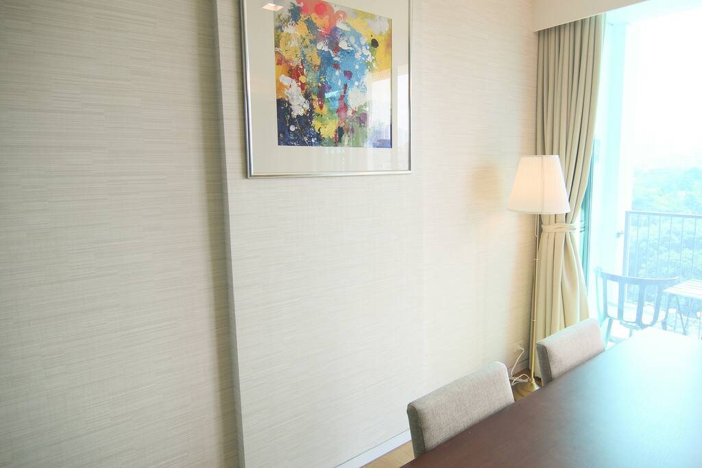From dining table, guest can see an outside view