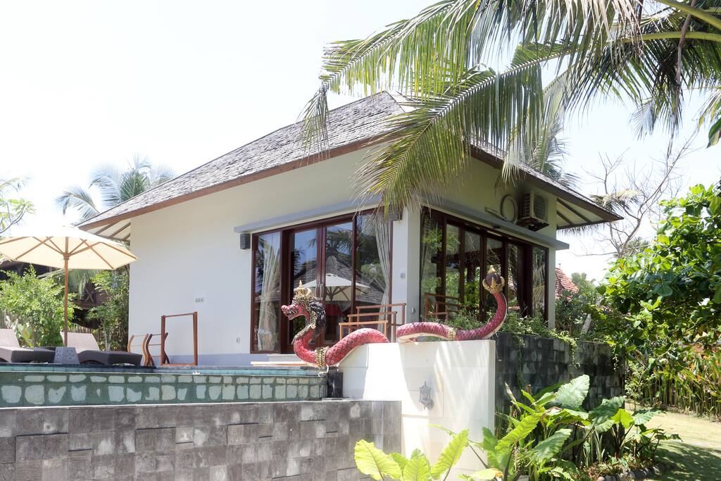 View of guest house from garden.
