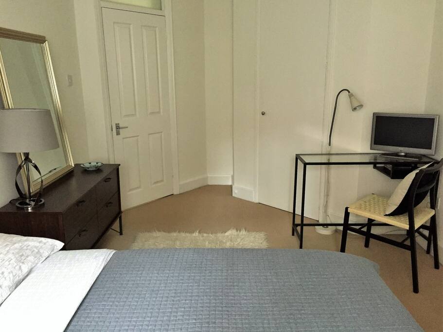 A space to work and a very large wardrobe for storage