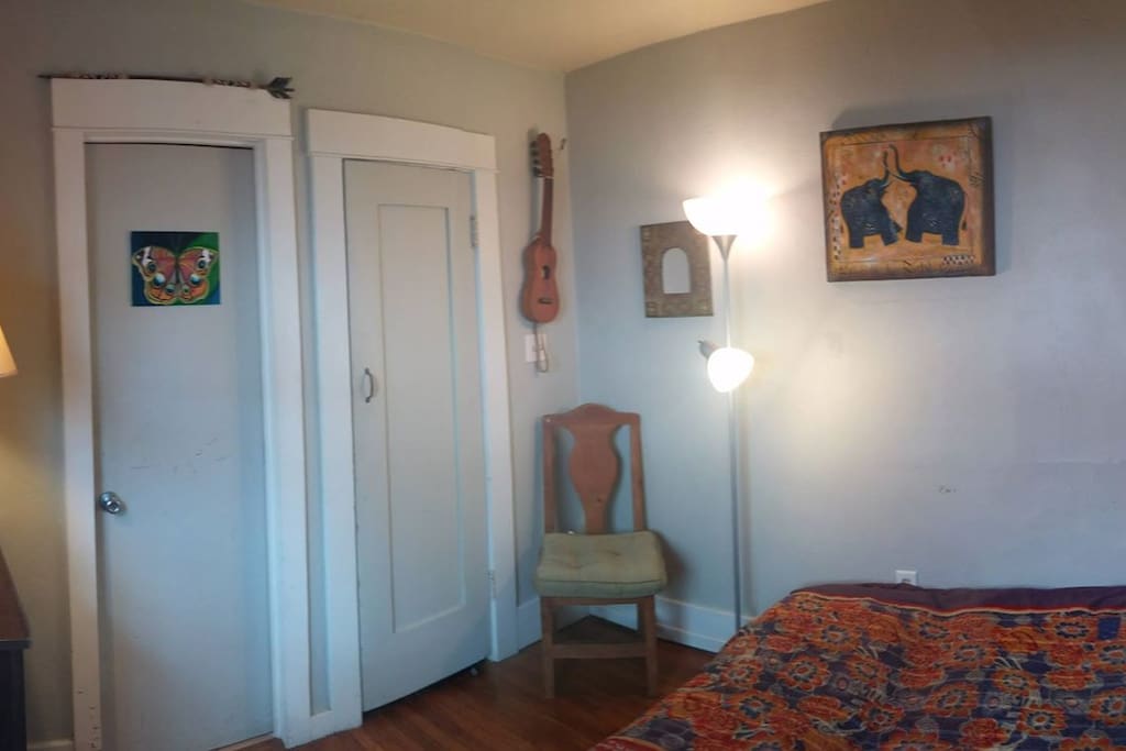 Panoramic view of the room. 2nd door to your right is the room personal closet. Room does have a window.