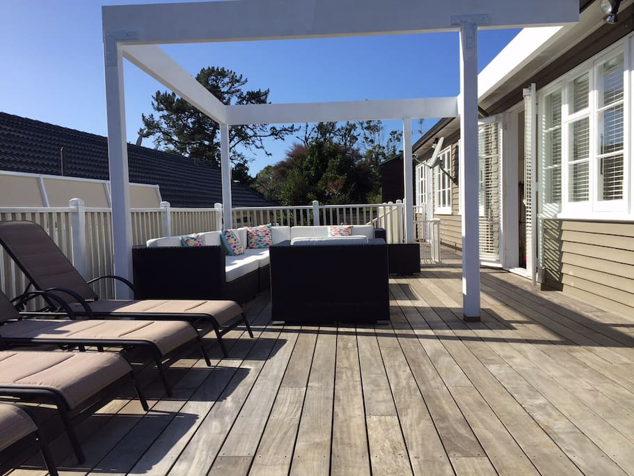 The north facing wrap around deck enjoys the sun all day long