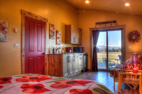 Guest house on Wildflower Ranch with mountain view