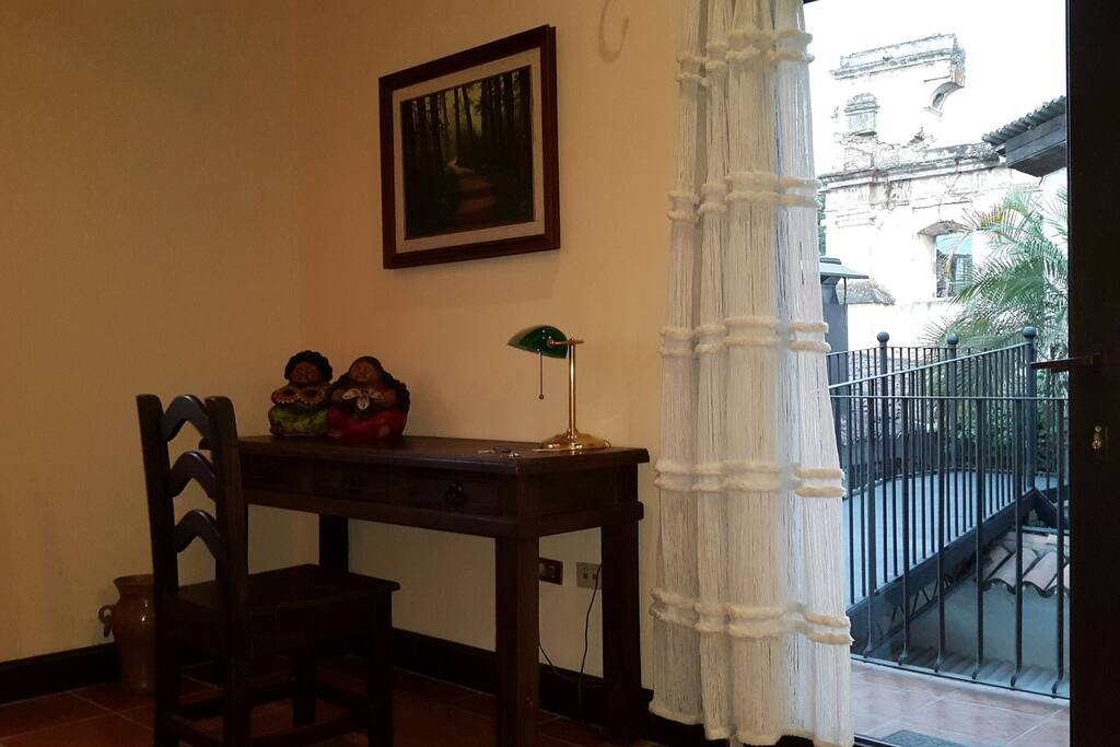 Desk with balcony access.