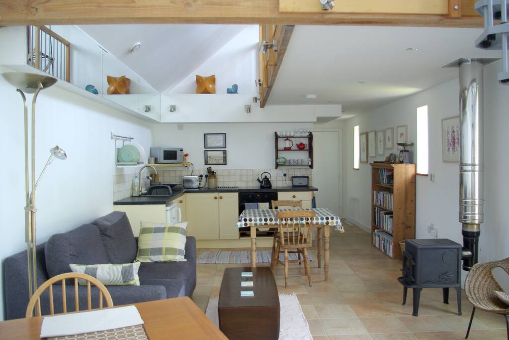 Kitchen and living area.