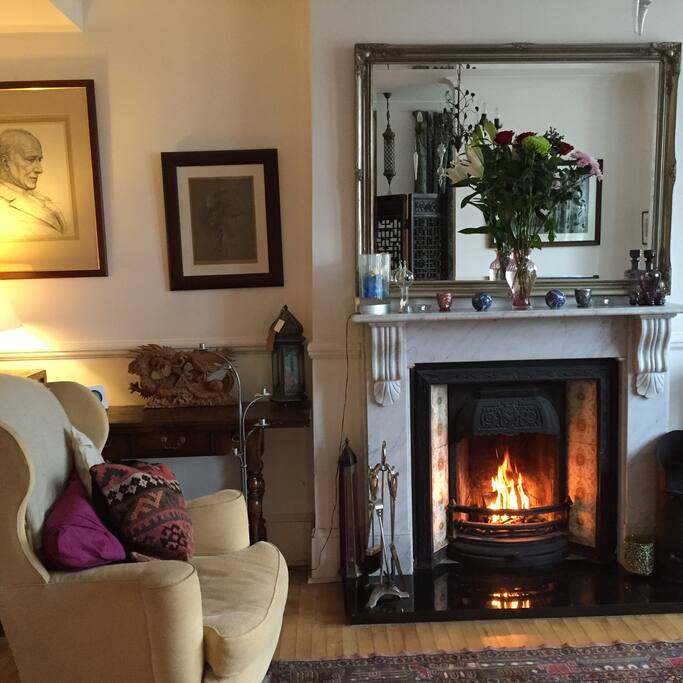 Warm glow of the fire.
