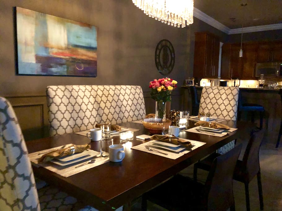 Luxurious 96” table can seat up to 8 comfortably