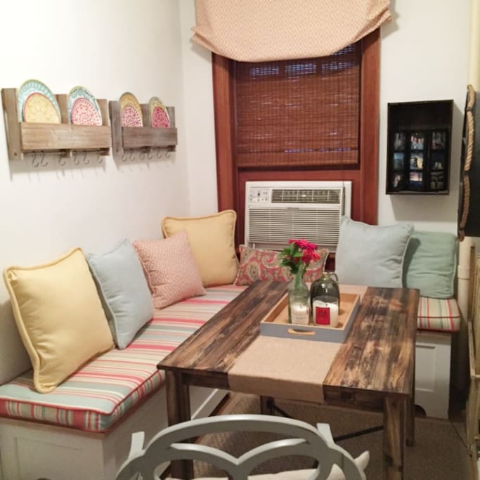 Cushioned breakfast nook to enjoy in-home meals, coffee, or relaxing