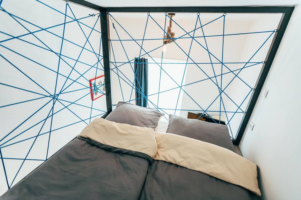 The double bed upstairs in the mezzanine