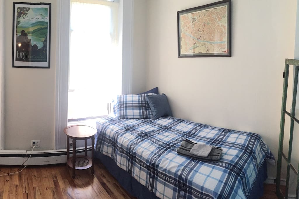 Twin sized bed and plenty of space for your things to pack away and feel like home