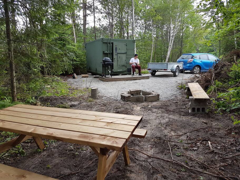 Campsite with air conditioned bomb shelter.