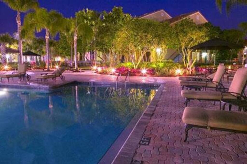 Nightime by the pool