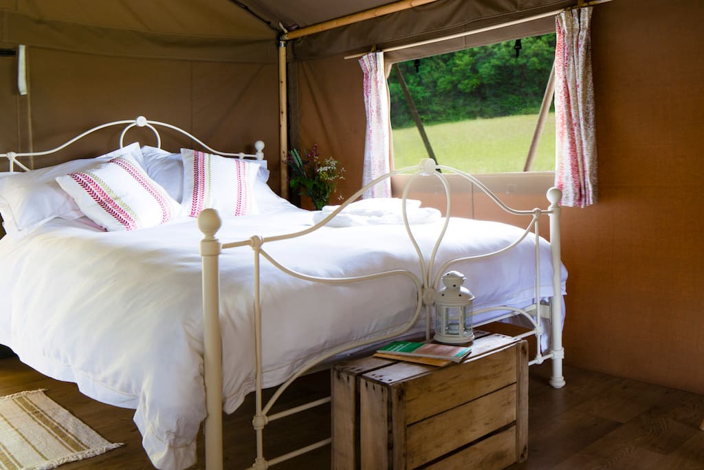 King bed with pure cotton bedding.