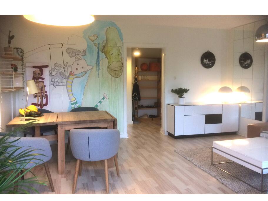 Living room & dining area, next to the hallway